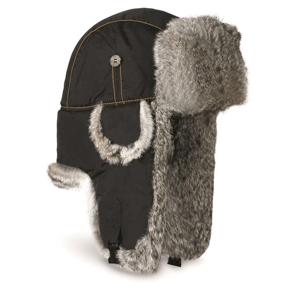 Mad Bomber Supplex Insulated Bomber Hat Gray Rabbit Fur Black XL - Picture 1 of 11